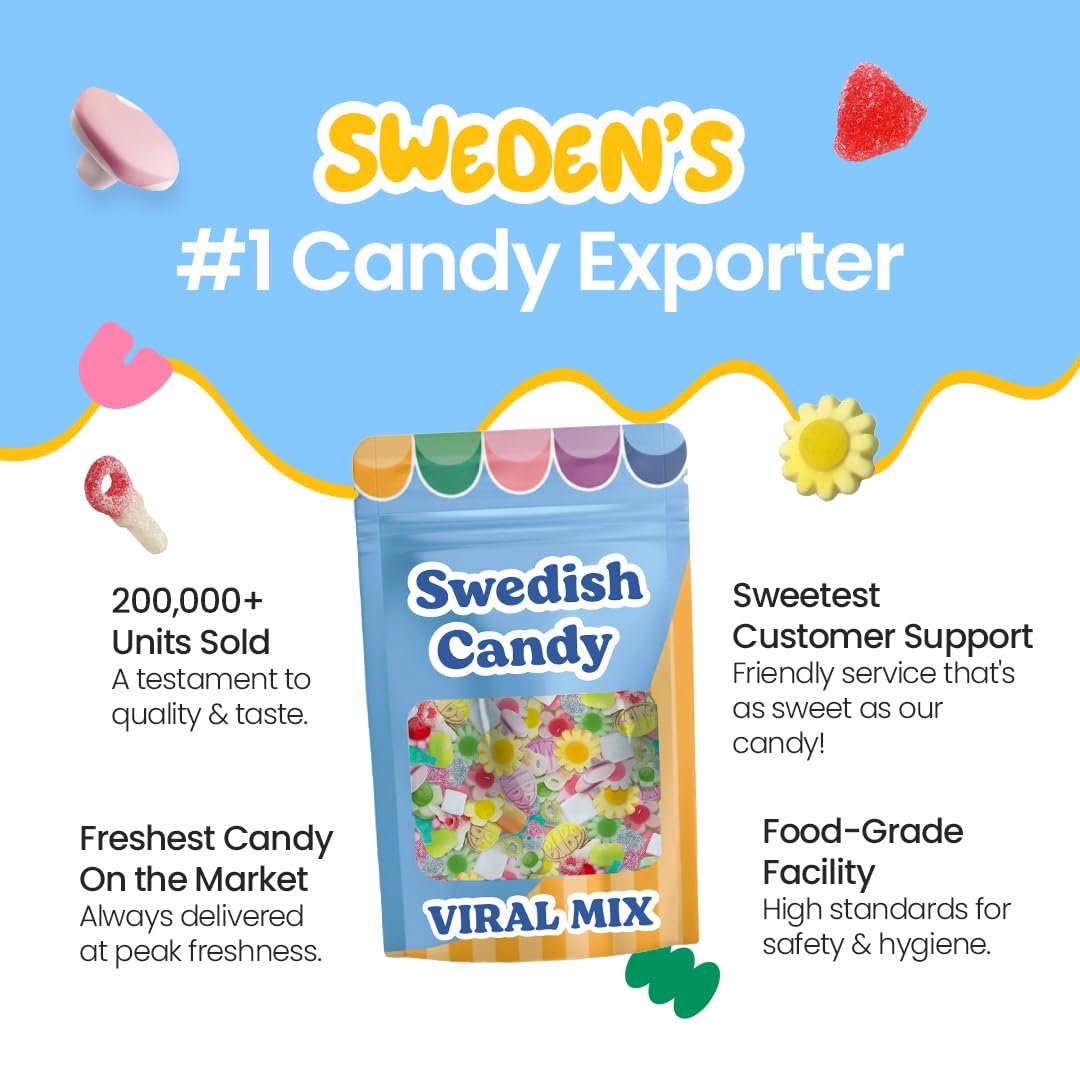 Scandylicious BUBS Mix assorted Swedish sweets, perfect for sharing with friends.