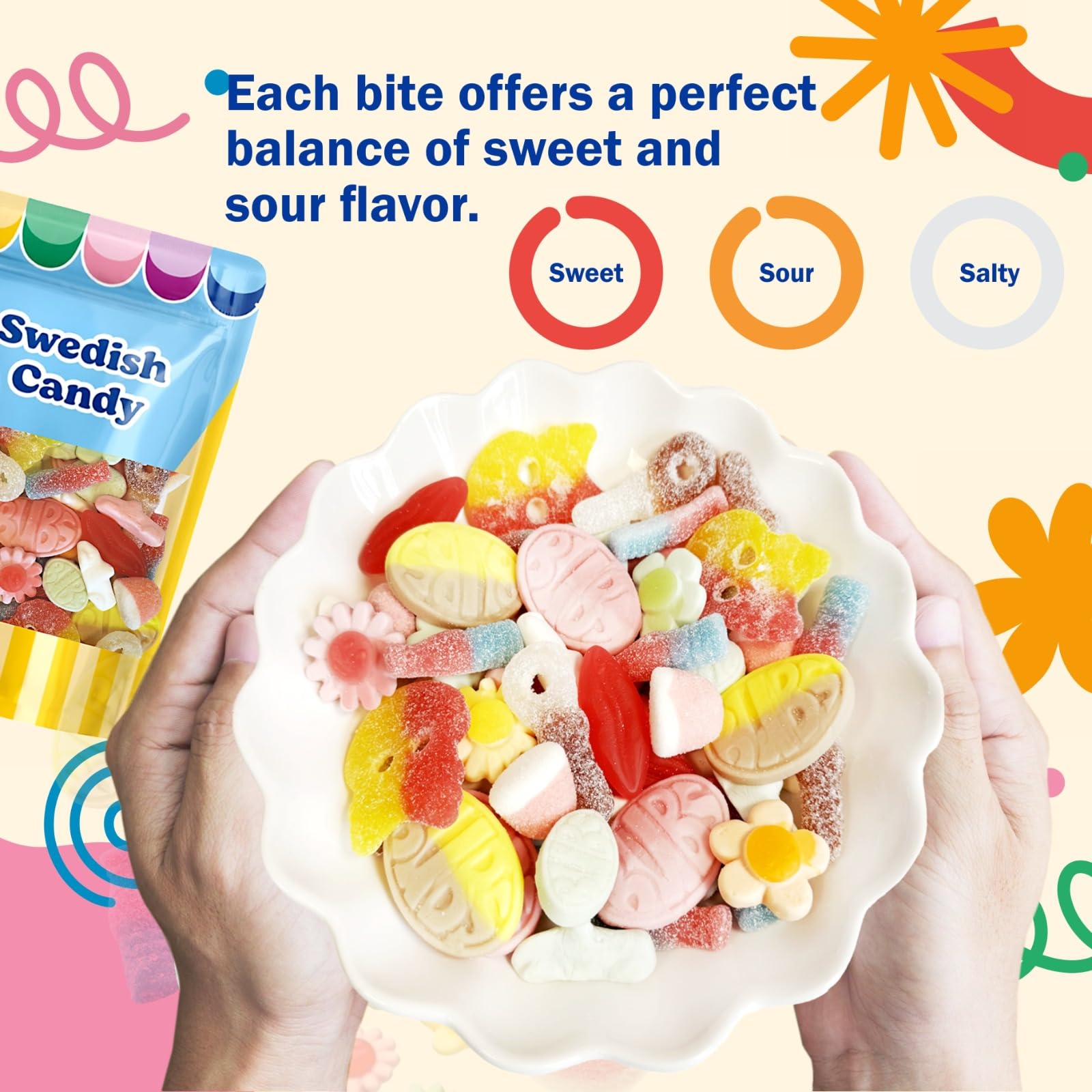 Soft, foam-textured gummies, a hallmark of Scandinavian candy craftsmanship.