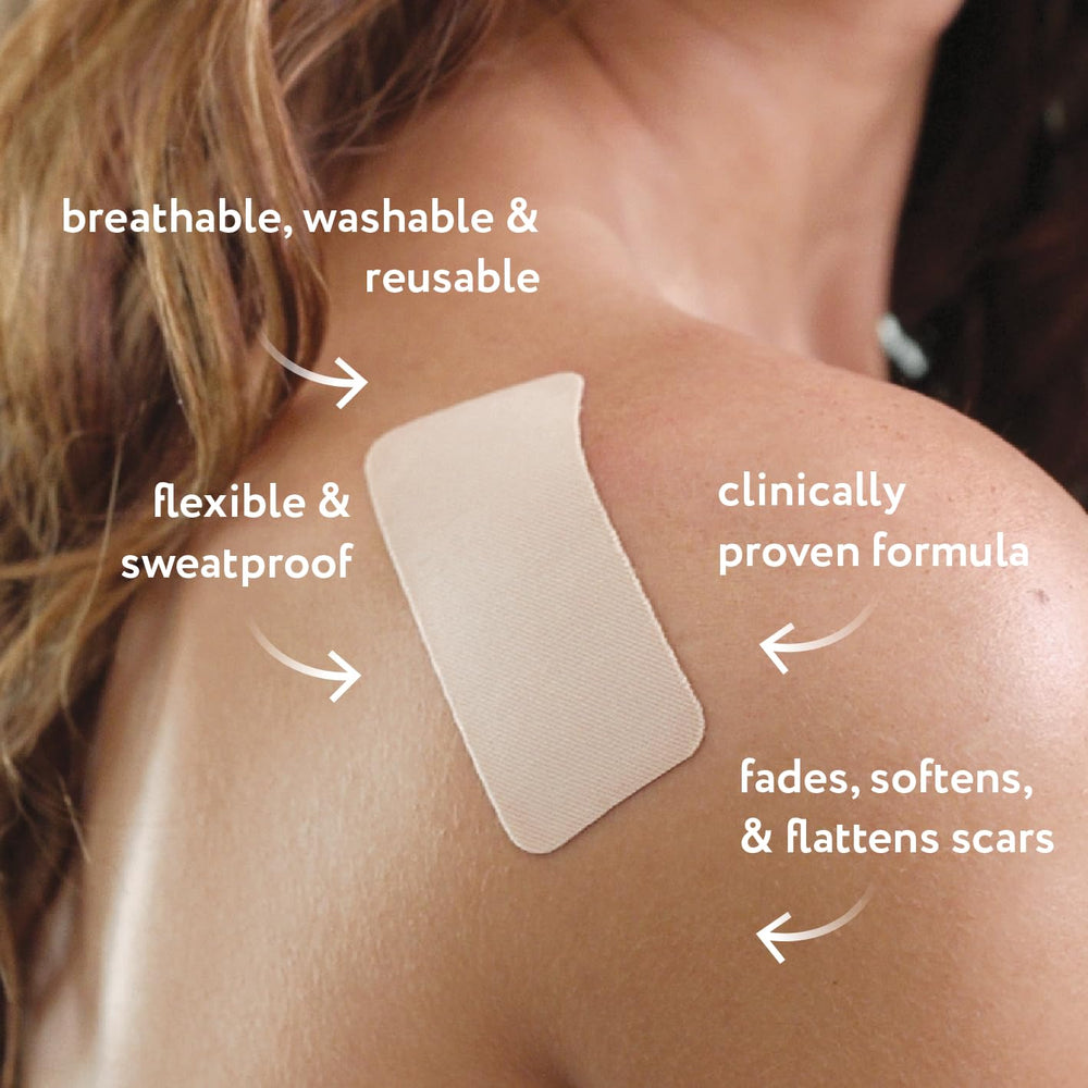 ScarAway advanced silicone scar sheets on skin demonstrate easy-to-use, self-adhesive scar treatment.