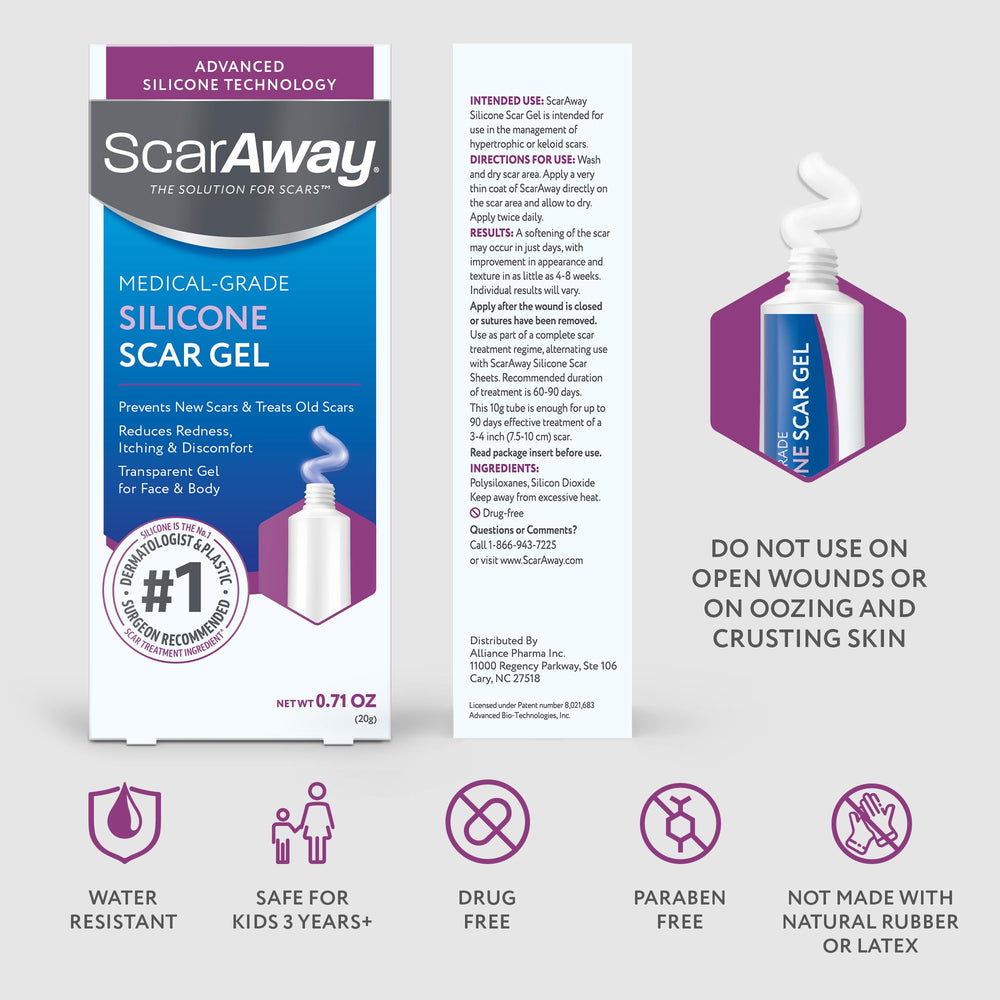 ScarAway packaging on display highlights silicone technology