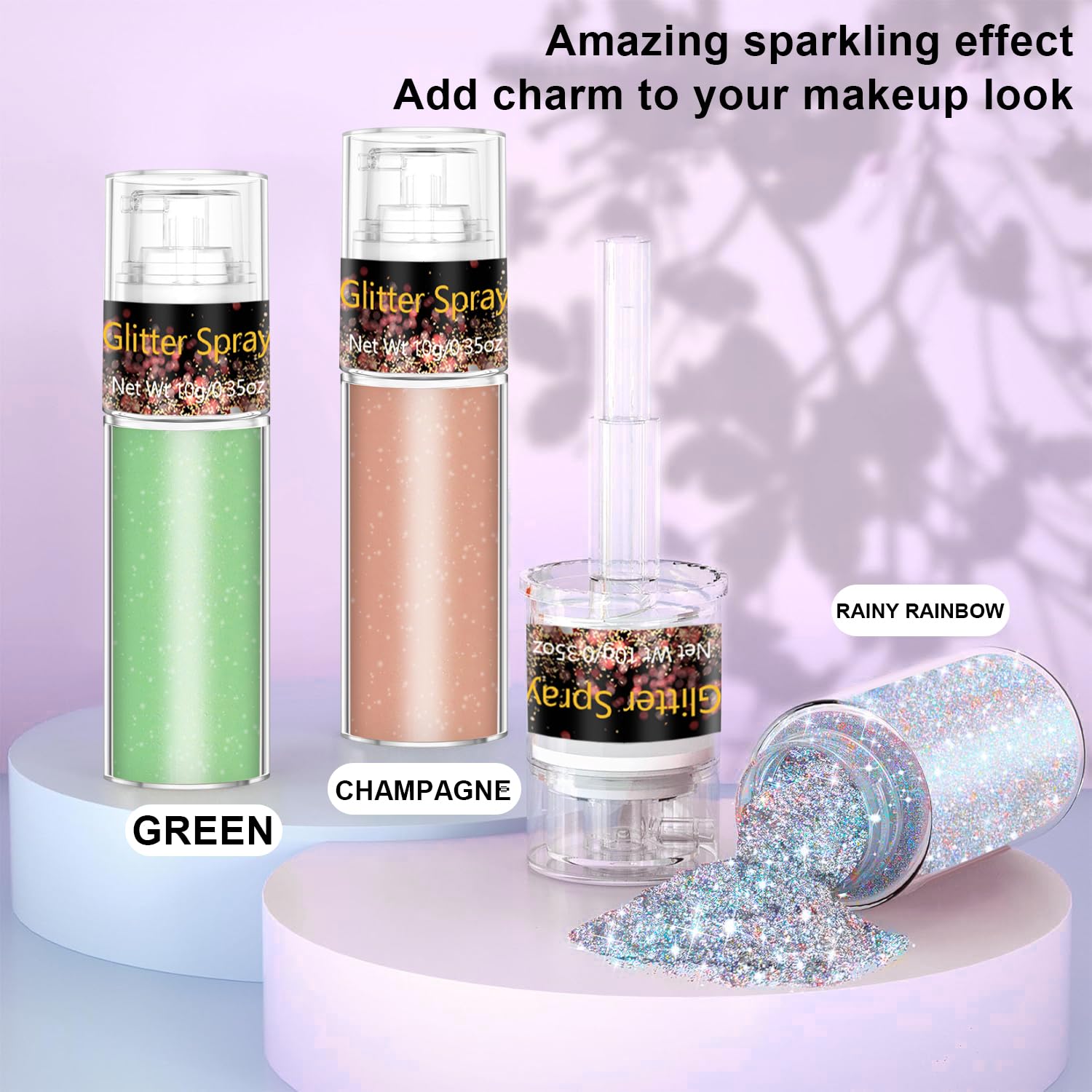 Scarman Glint-Rainbow Glitter Spray on legs provides radiant shimmer