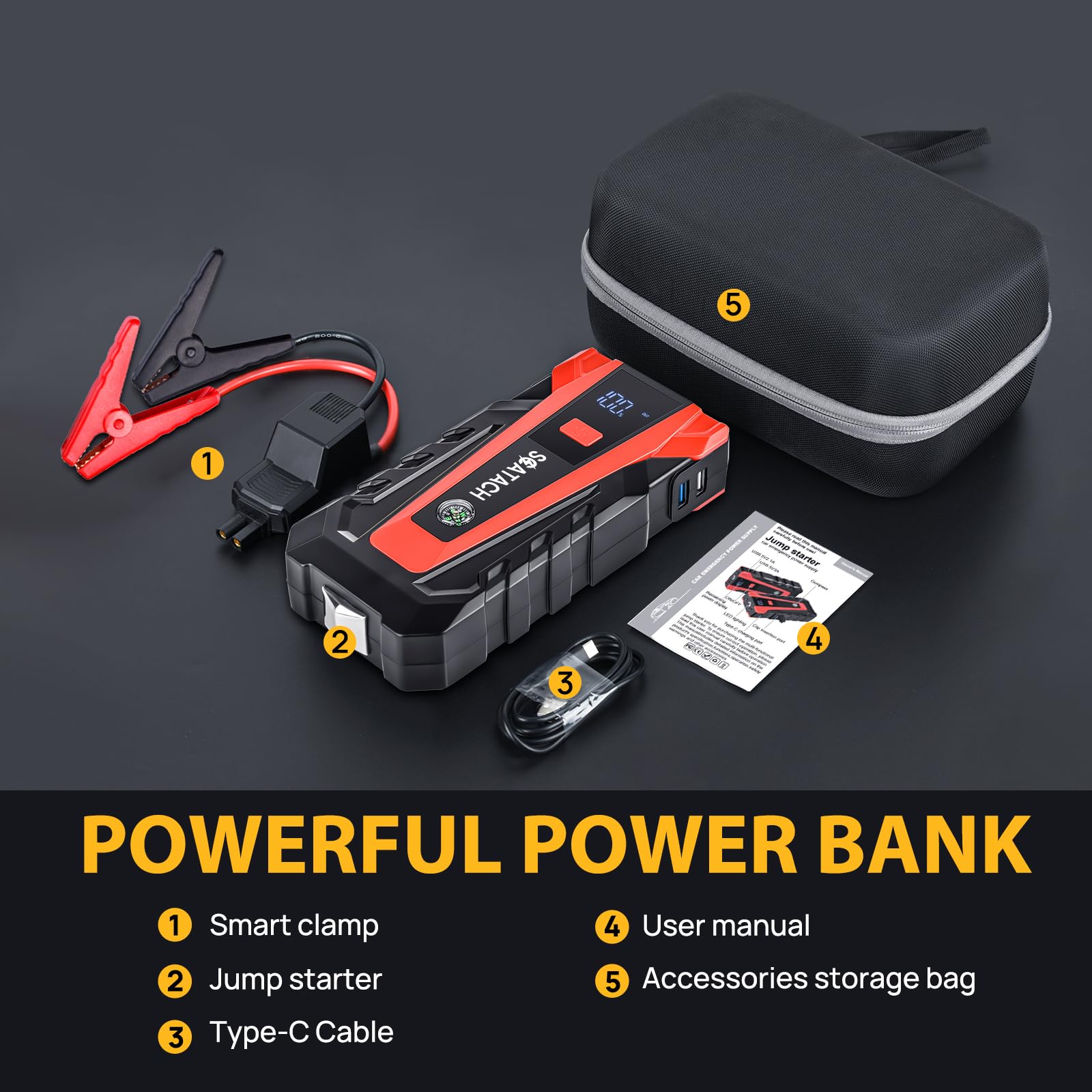 Scatach 3000A jump starter compact size fits in a glove box