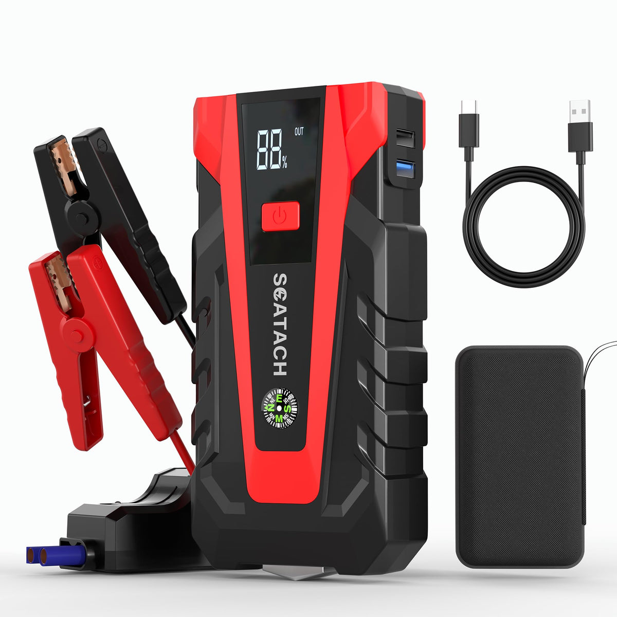 Scatach 3000A jump starter front view showing compact portable unit