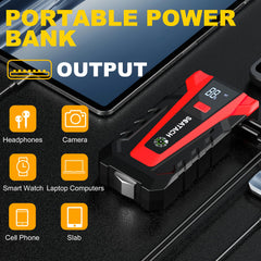 Scatach 3000A jump starter with LED flashlight in use outdoors