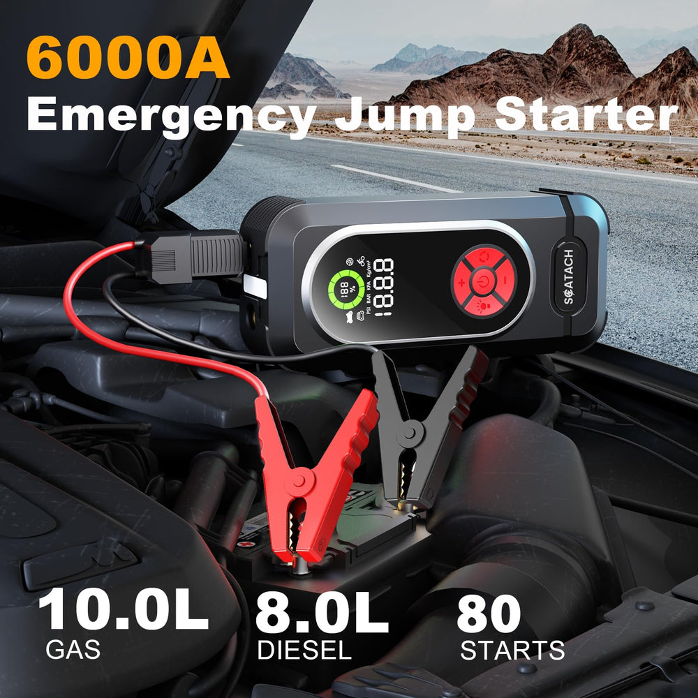 Scatach 6000A all-in-one jump starter highlights integrated tire inflator and power bank