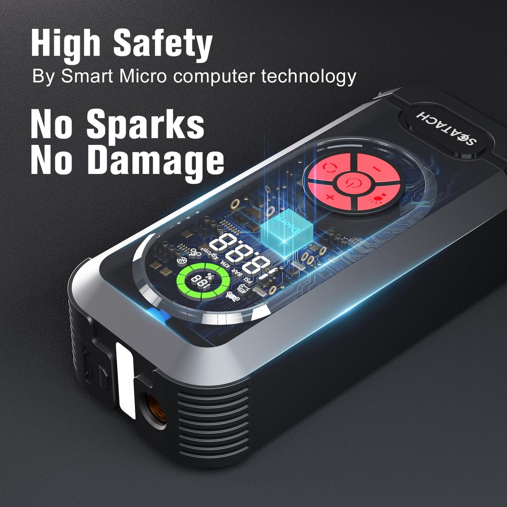 Scatach 6000A LED display clearly presents battery and tire data