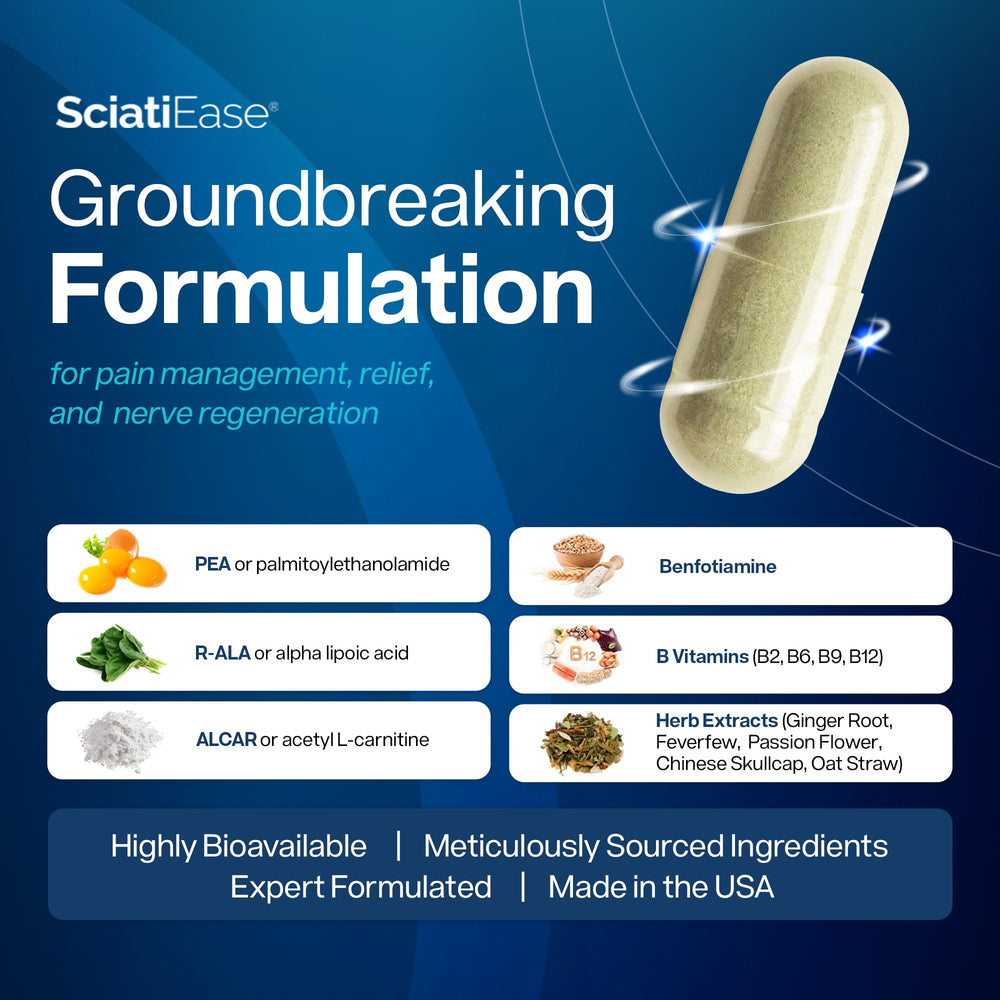 SciatiEase alpha-lipoic acid 300mg ingredient detail for enhanced formula.