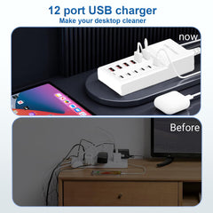 Sccvee USB charging station on desk with cables attached powering devices.