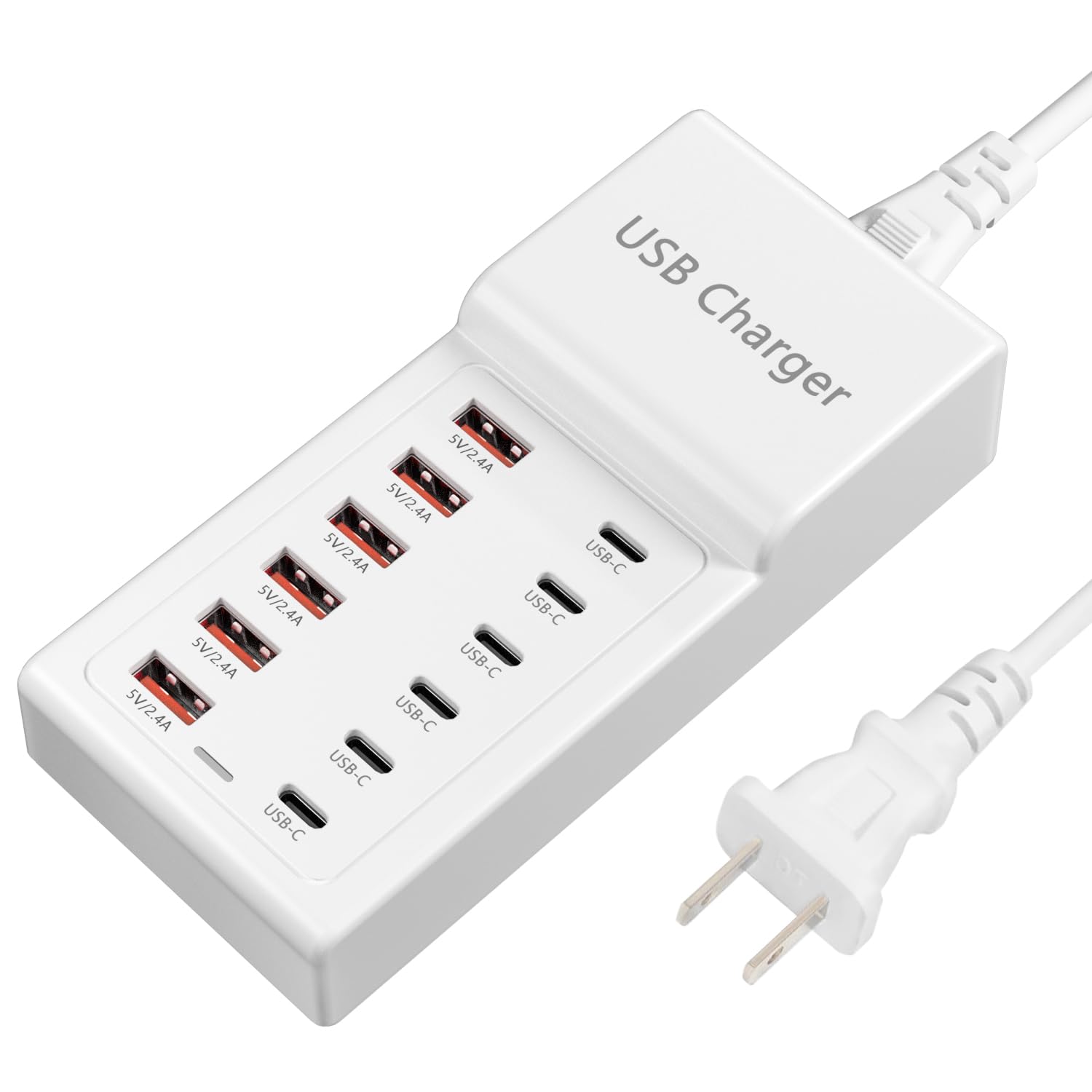 Sccvee USB charging station front view with 12 ports for simultaneous charging.
