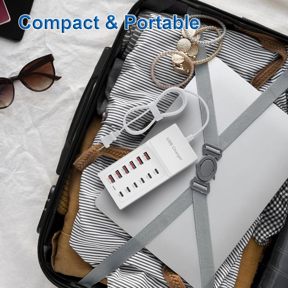 Sccvee USB charging station packaging featuring 50W unit and detachable cord.