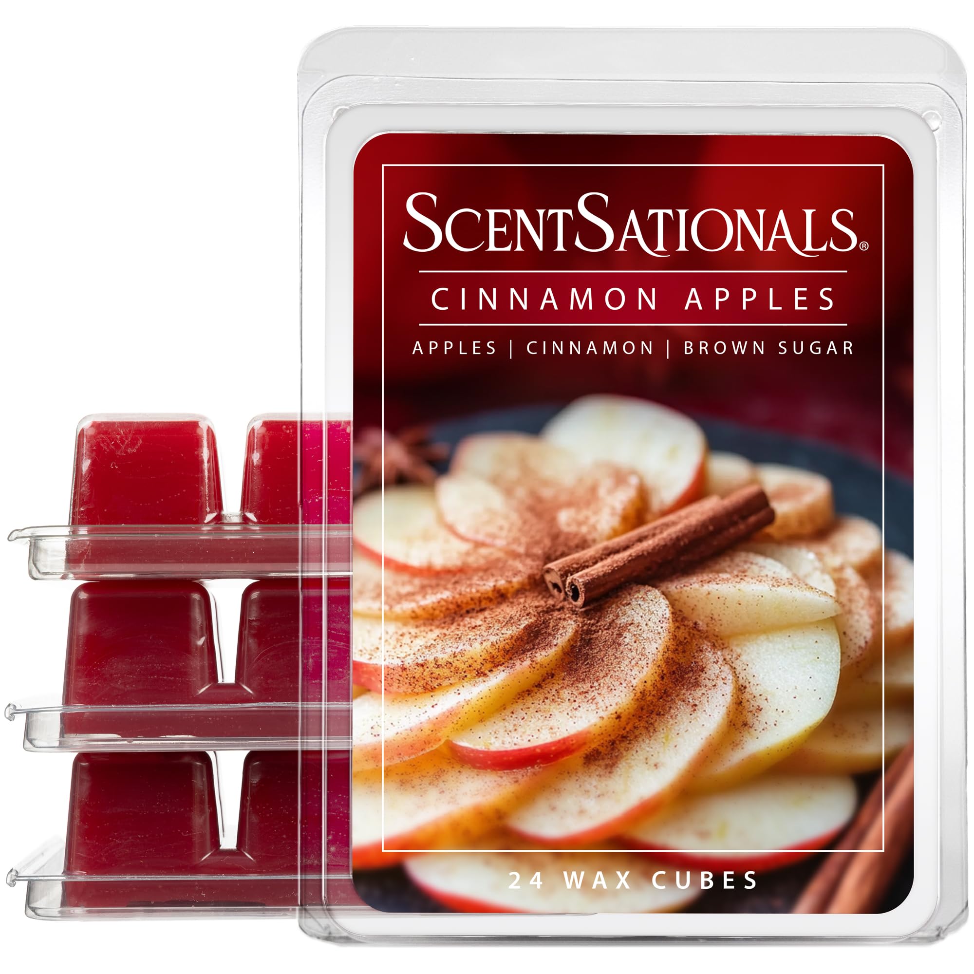 Scentsationals Cinnamon Apples wax melt cube filling living room with cozy autumn warmth.