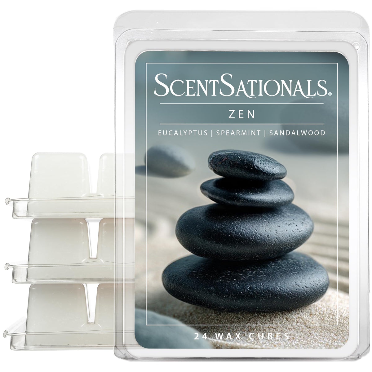 Scentsationals Zen wax melts packaging showing 24 cubes for easy fragrance