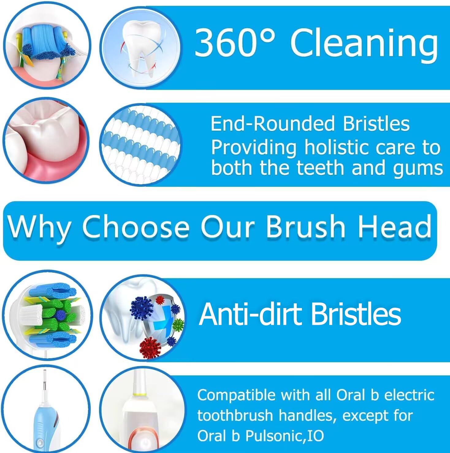 Micro-pulse bristles enhance cleaning between teeth and along the gum line.