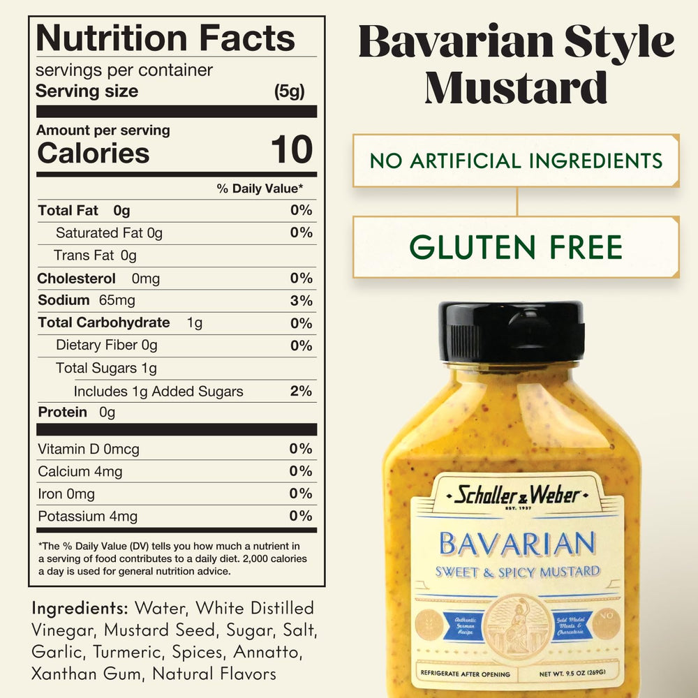 Schaller & Weber Bavarian Mustard bottle pour illustrates bold flavor