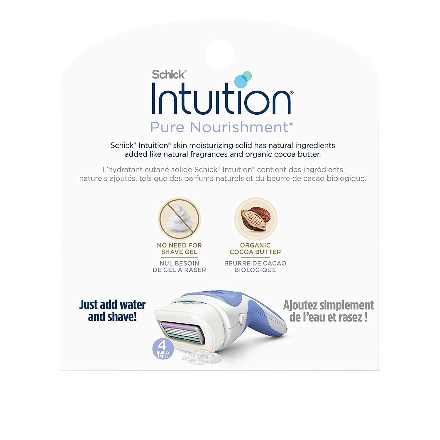 Schick Intuition 4-blade pivoting head follows curves for a smooth shave.