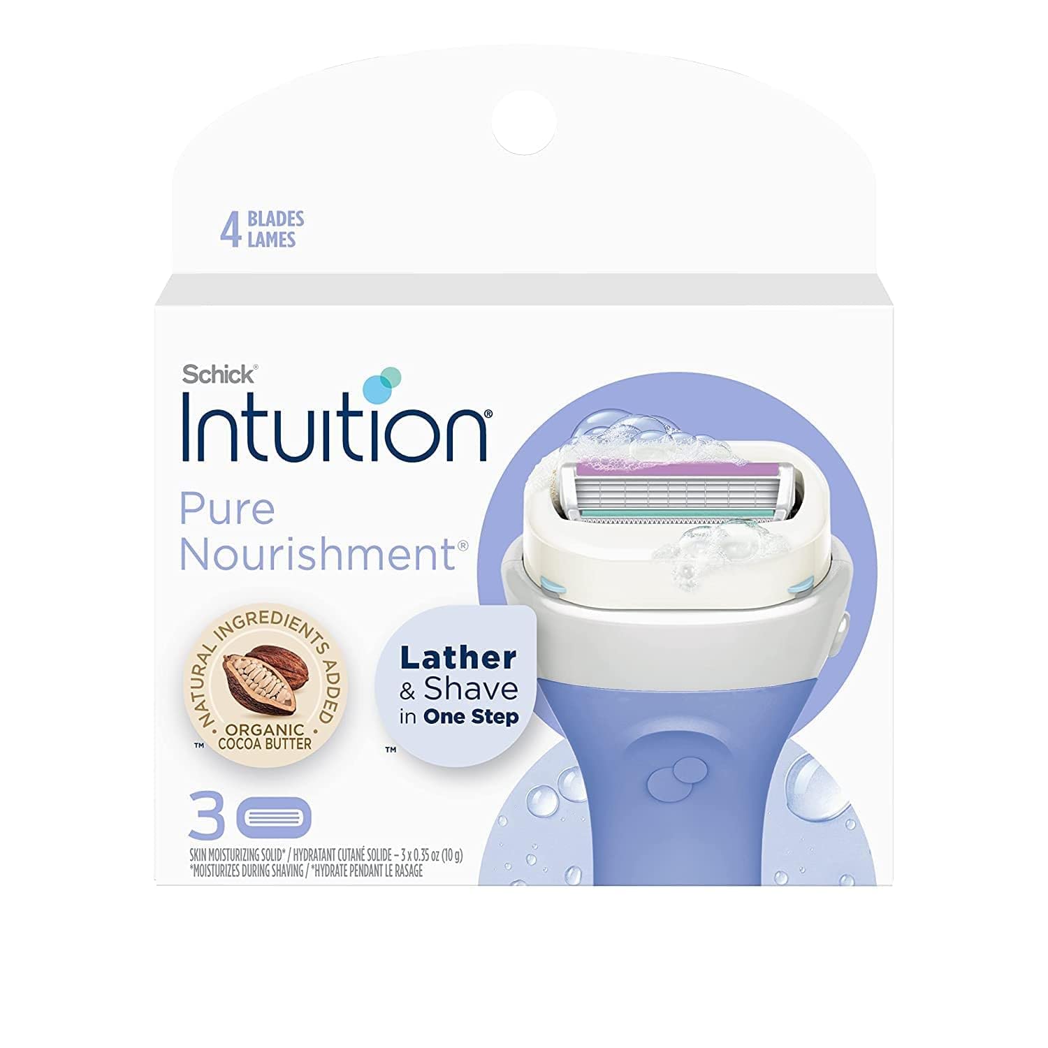 Schick Intuition cartridge delivers coconut milk and almond oil for a gentle glide.