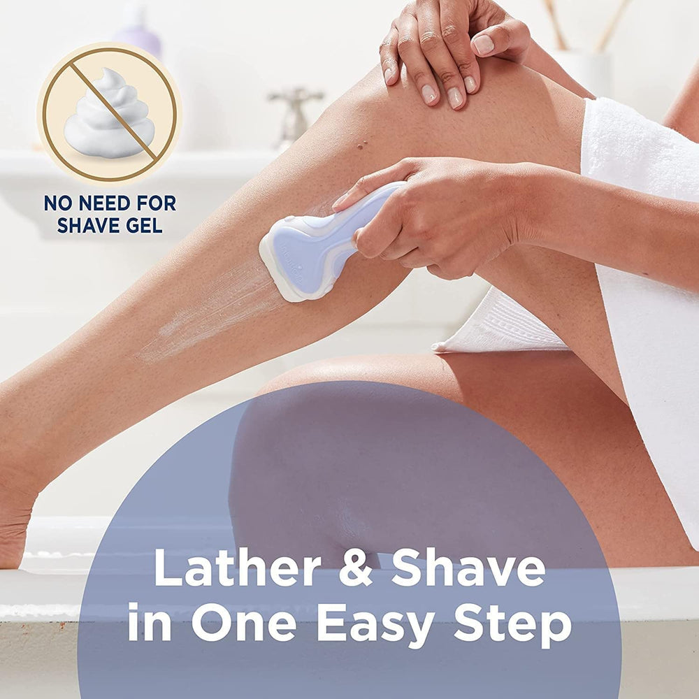 Schick Intuition lather-free shave design saves time and effort.