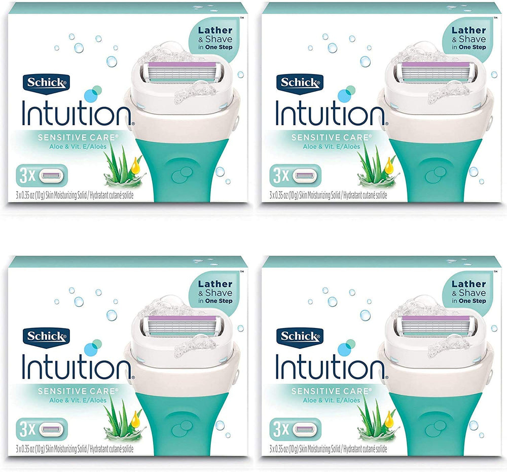 Schick Intuition Pure Nourishment refill close-up with moisturizing bar for smooth shave.