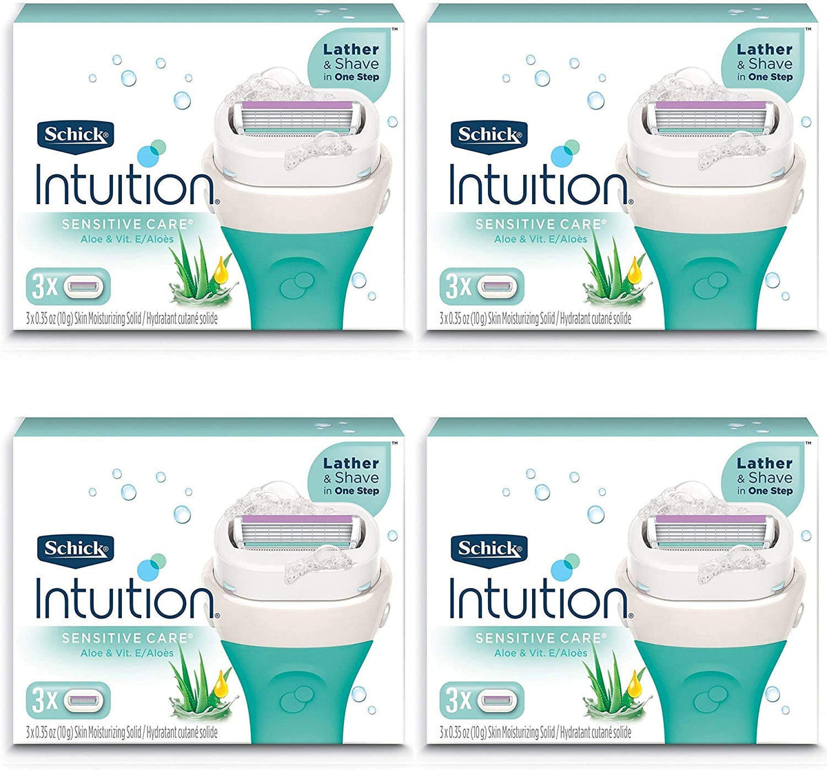 Schick Intuition Pure Nourishment refill close-up with moisturizing bar for smooth shave.