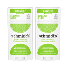 Schmidt's Bergamot & Lime packaging shows aluminum-free natural deodorant.