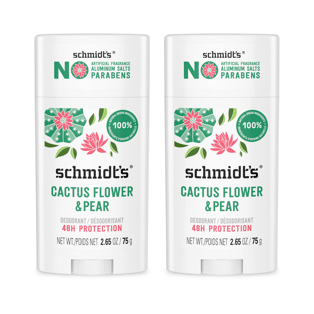 Schmidt's cactus flower and pear deodorant stick provides all-day natural odor protection