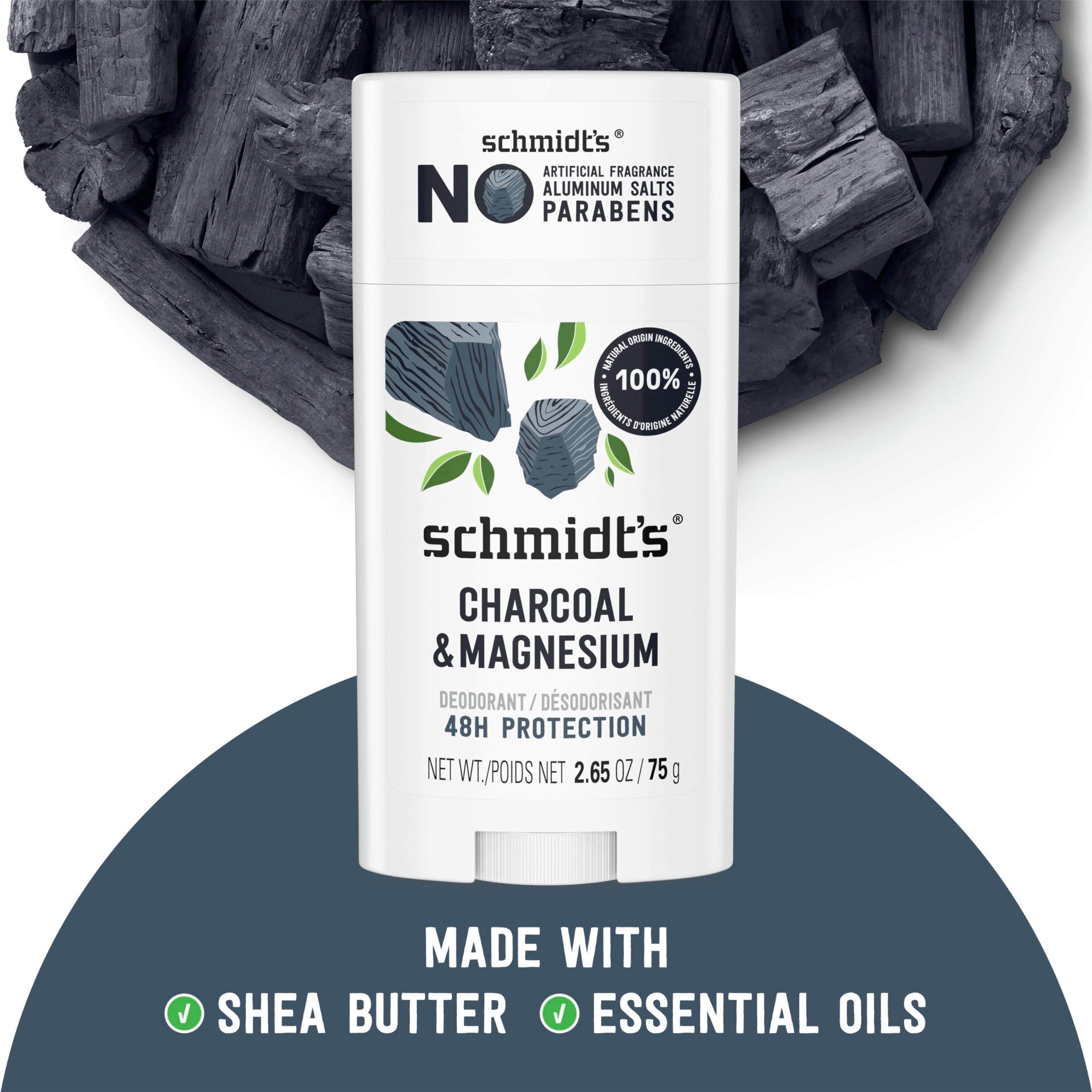 Schmidt's deodorant ingredients with coconut and shea in view.
