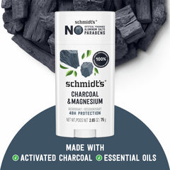 Schmidt's Charcoal Magnesium deodorant stick texture for smooth application.