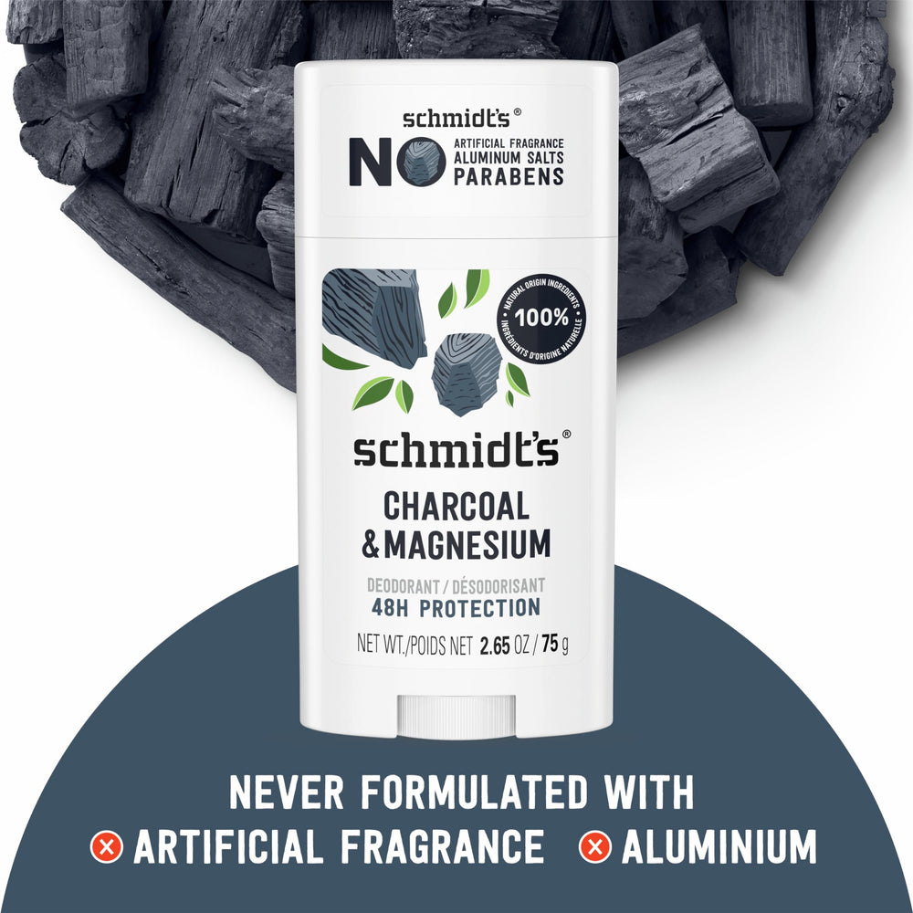 Schmidt's Charcoal Magnesium deodorant underarm application in use.