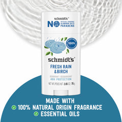 Schmidt's Fresh Rain & Birch deodorant stick body with natural ingredients