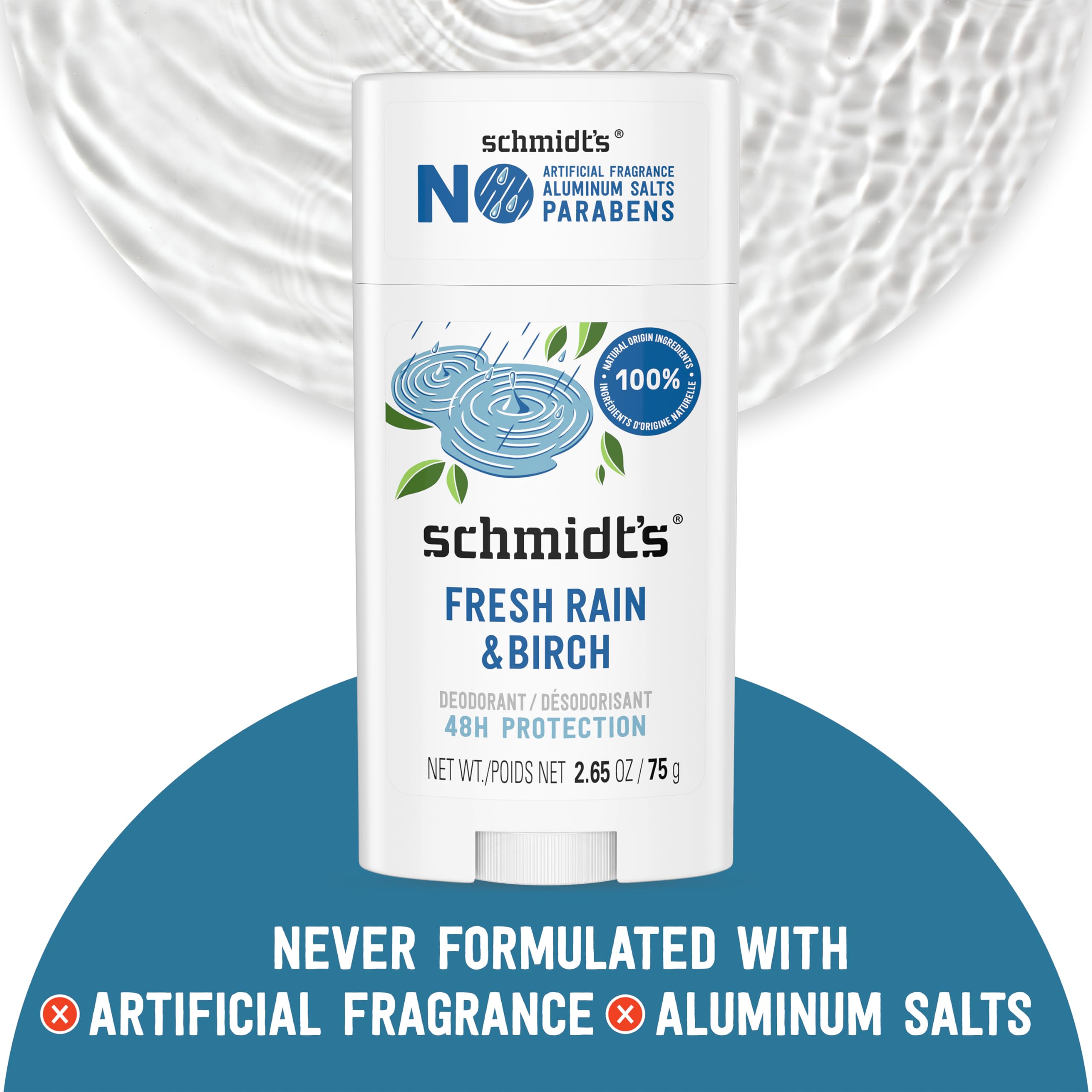 Schmidt's Fresh Rain & Birch fragrance notes featuring tea tree and lavender