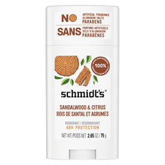 Schmidt's Sandalwood & Citrus deodorant stick for all-day freshness.