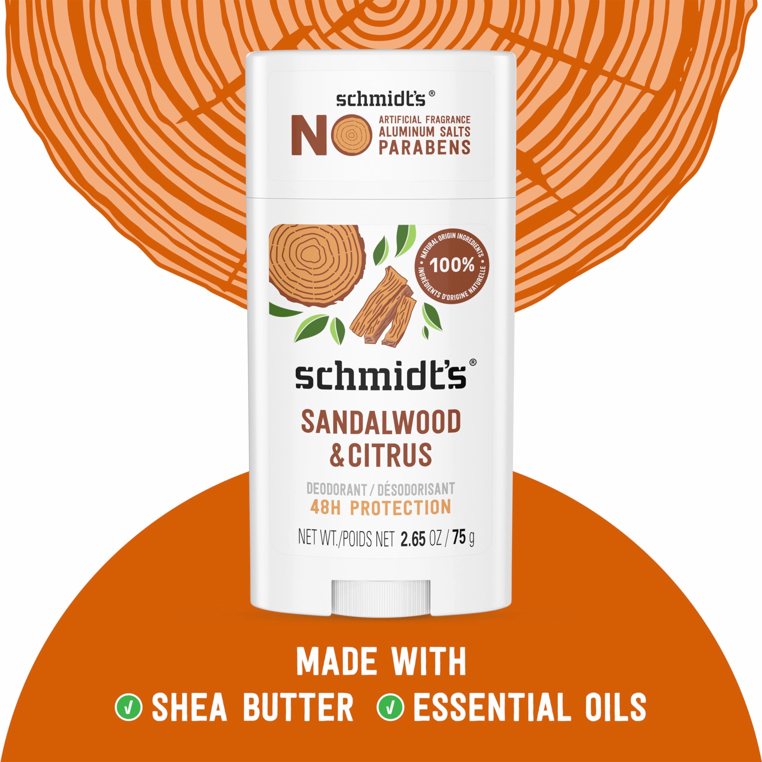 Schmidt's ingredients panel shows coconut oil and magnesium.
