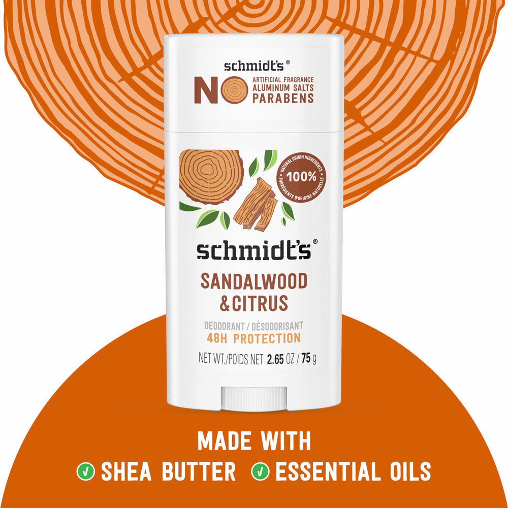 Schmidt's ingredients panel shows coconut oil and magnesium.