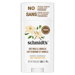 Schmidt's Vanilla & Oat Milk deodorant stick with natural ingredients and 24-hour protection