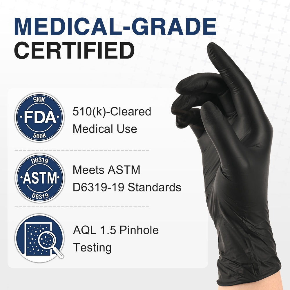 Schneider Black Nitrile Gloves ultra-light 2.5 mil for comfortable, frequent-use wear.