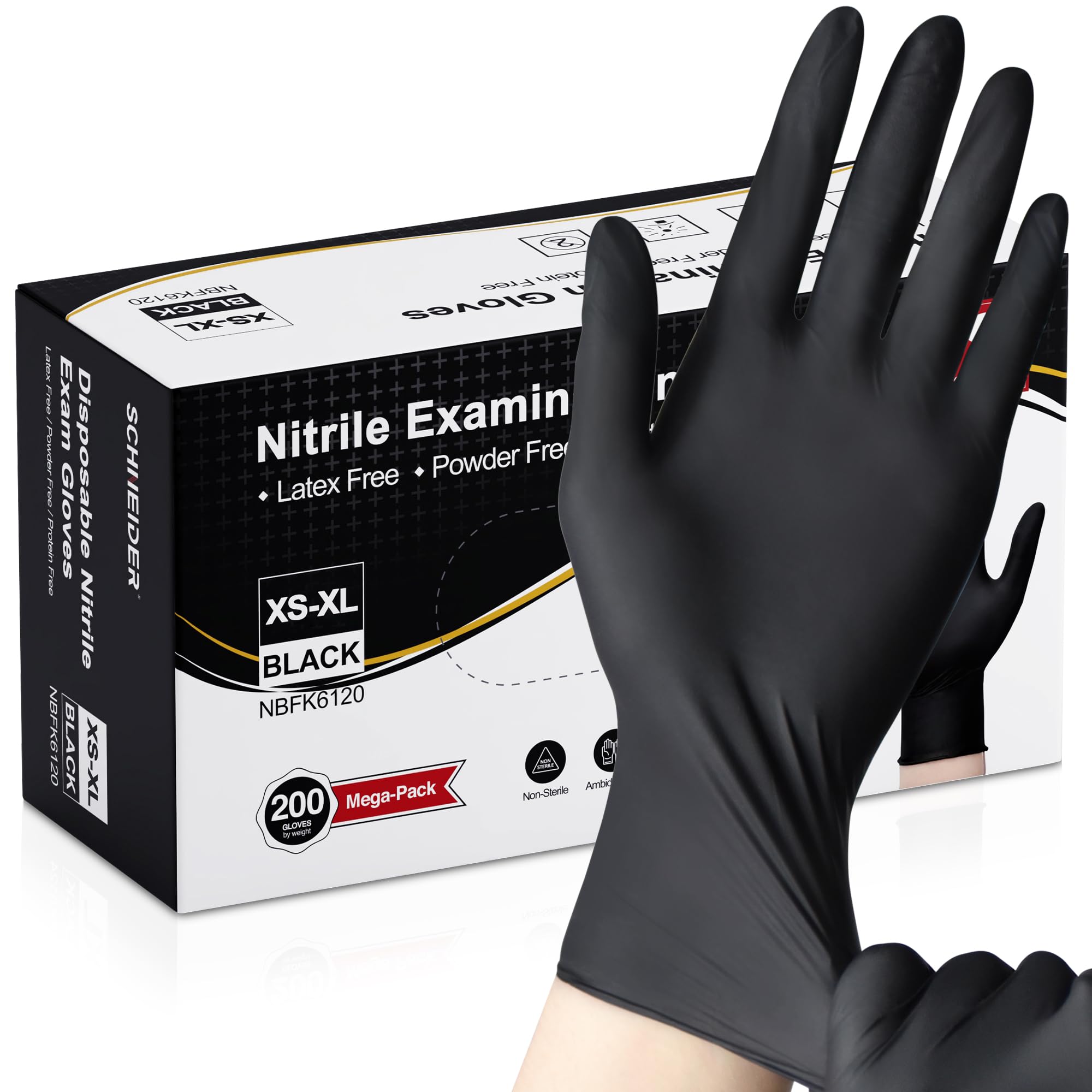 Schneider nitrile gloves in black pack front for quick identification and selection