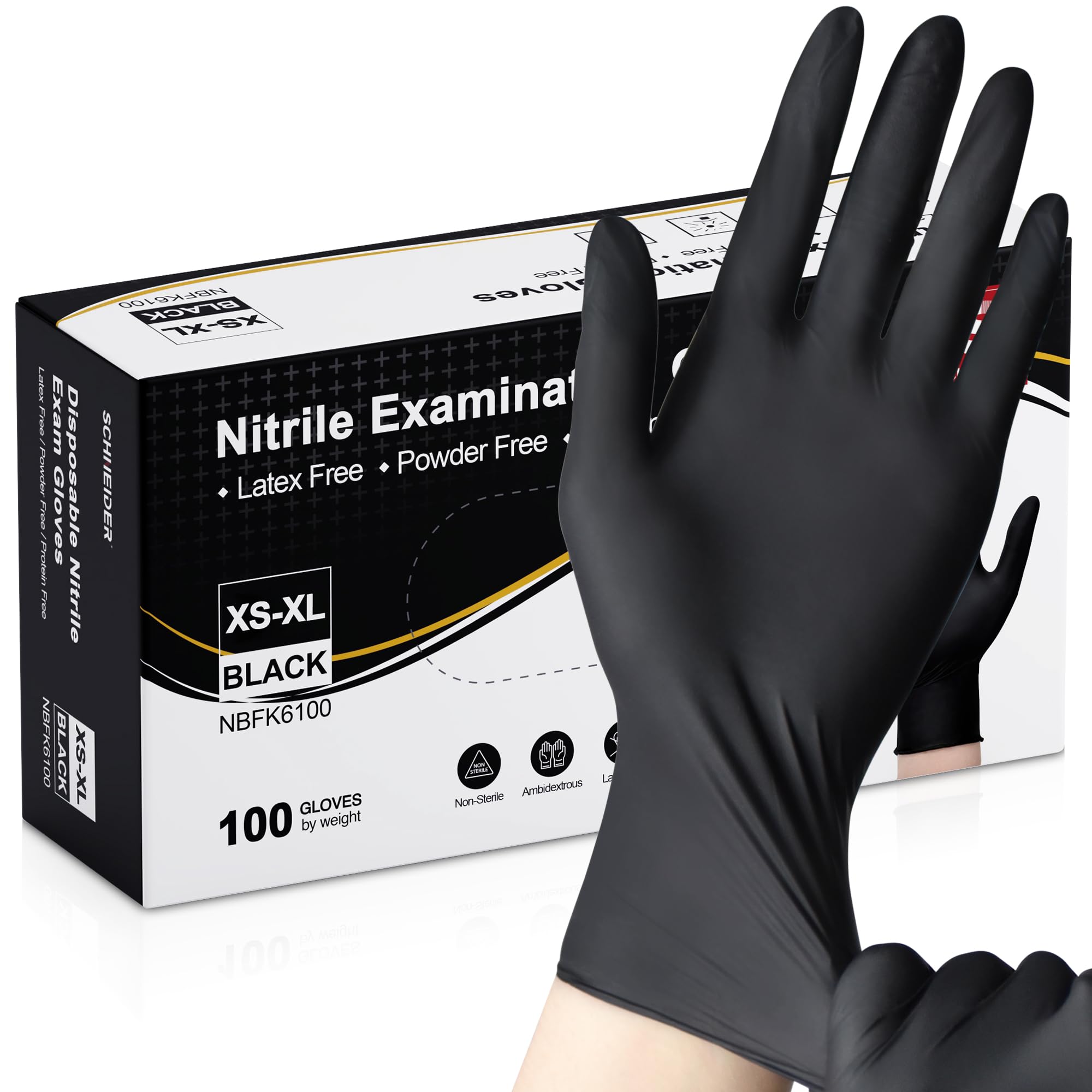 Schneider nitrile gloves with black textured fingertips for precise grip.