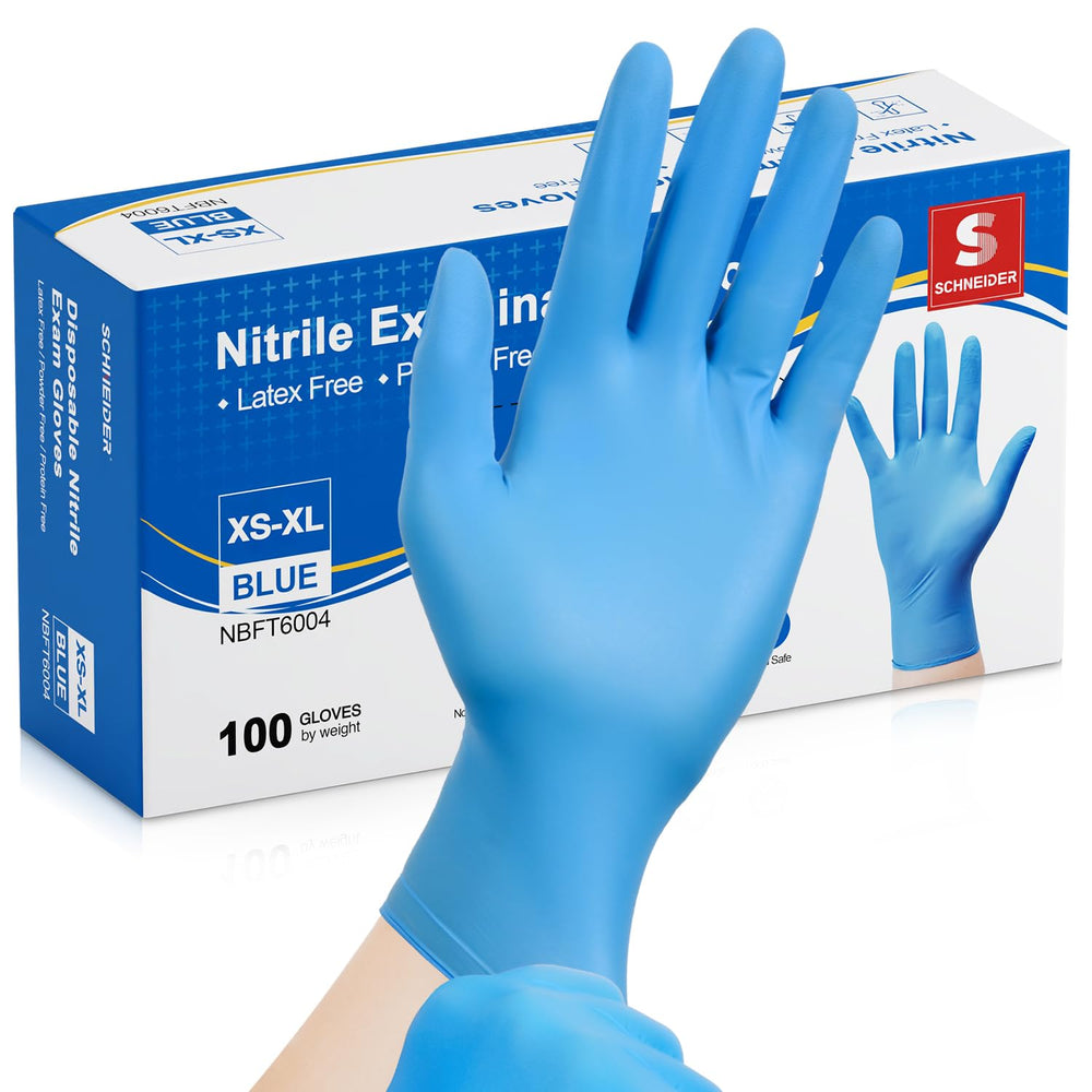 Schneider nitrile exam gloves blue 100-count box for clean, safe handling