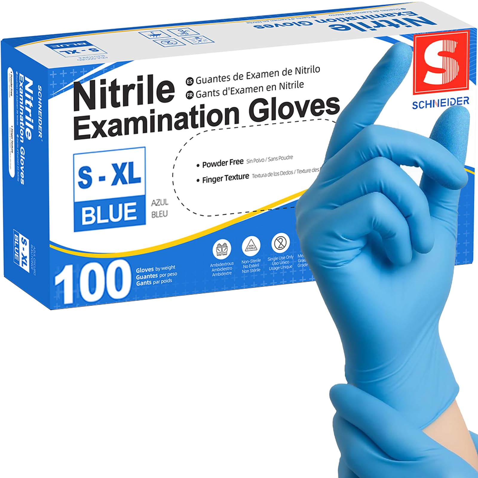Schneider nitrile exam gloves blue box for medical exams and everyday protection