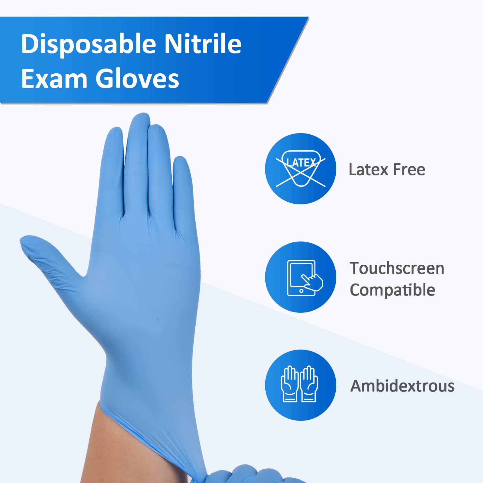 Schneider nitrile gloves blue box back shows latex-free and powder-free features.