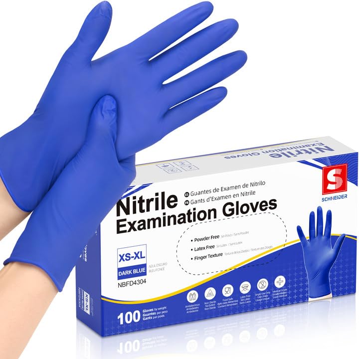 Schneider purple nitrile exam gloves in box packaging for convenient storage