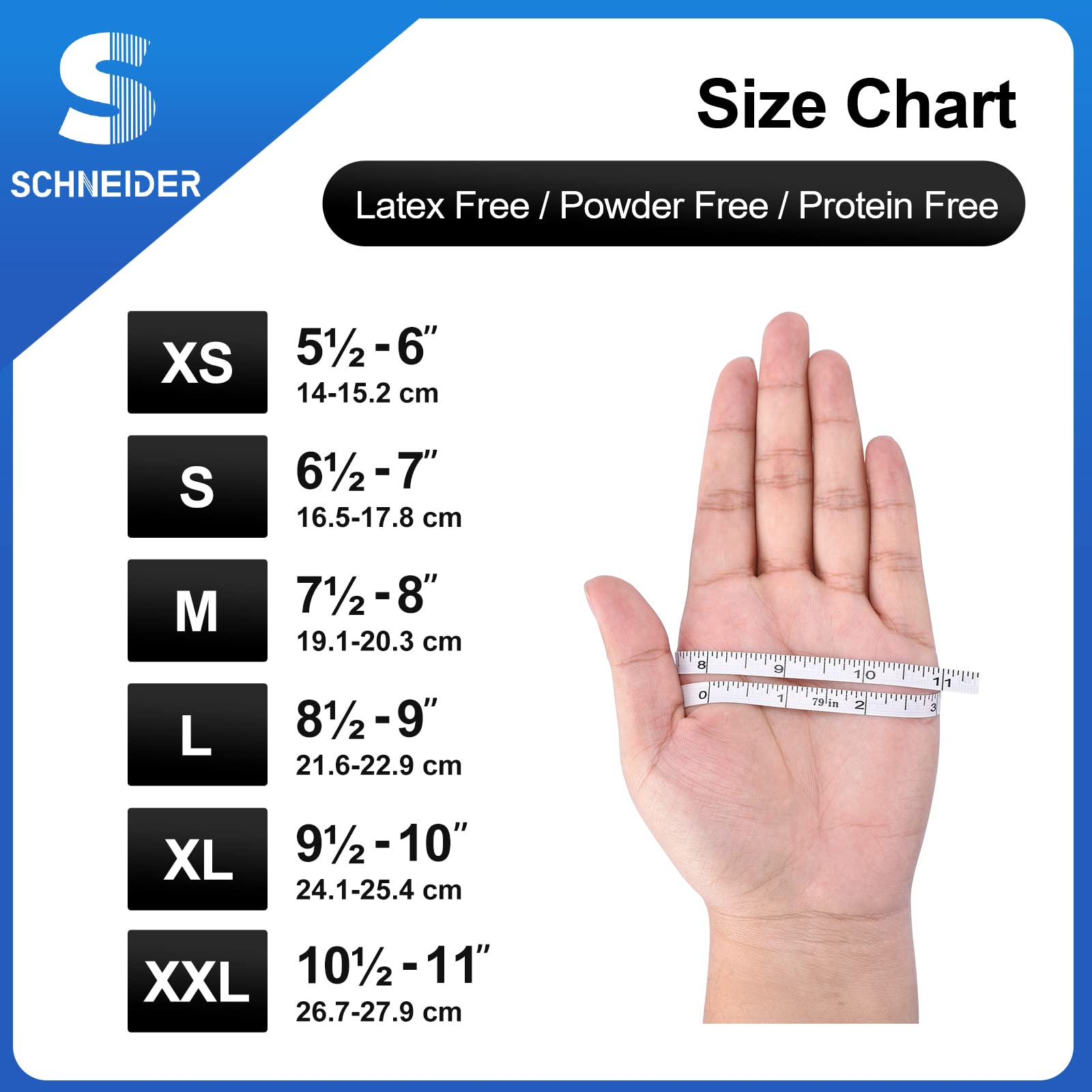 Schneider nitrile gloves suitable for nail techs and beauty professionals.