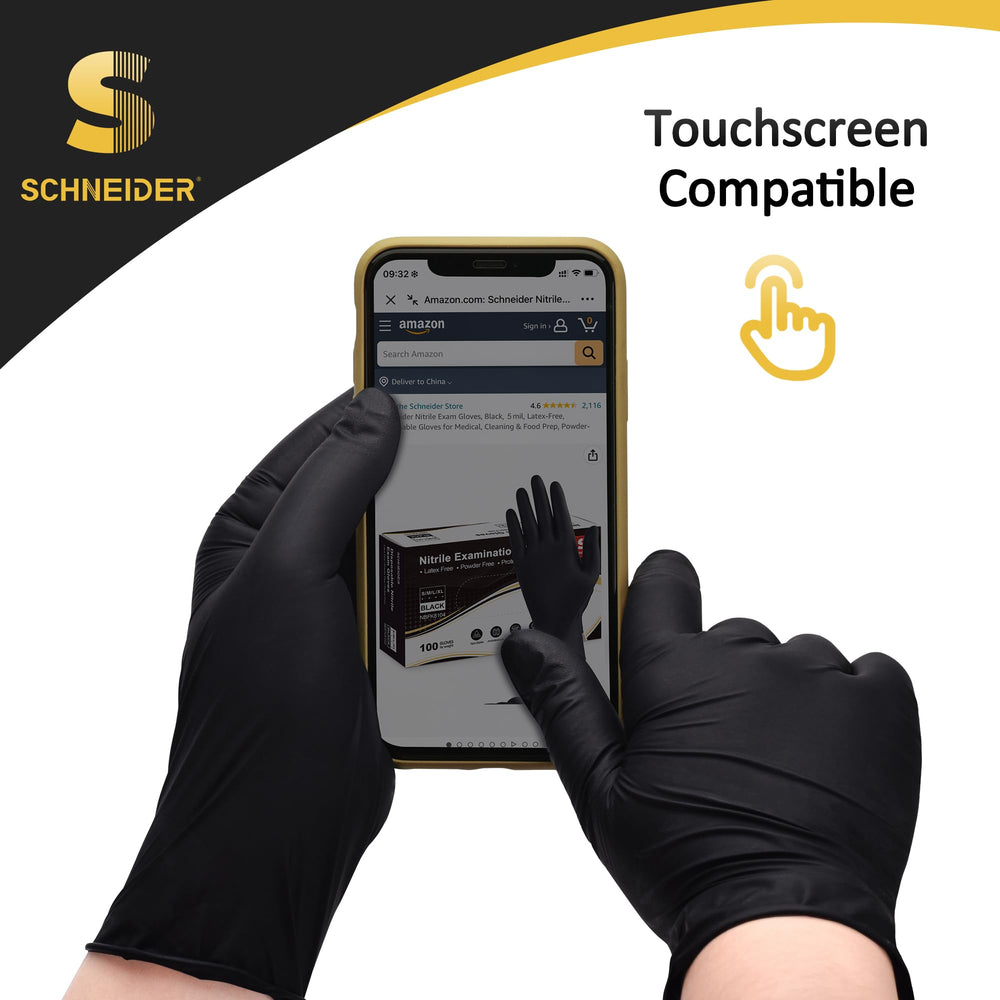 Schneider black nitrile gloves suited for cleaning and home use