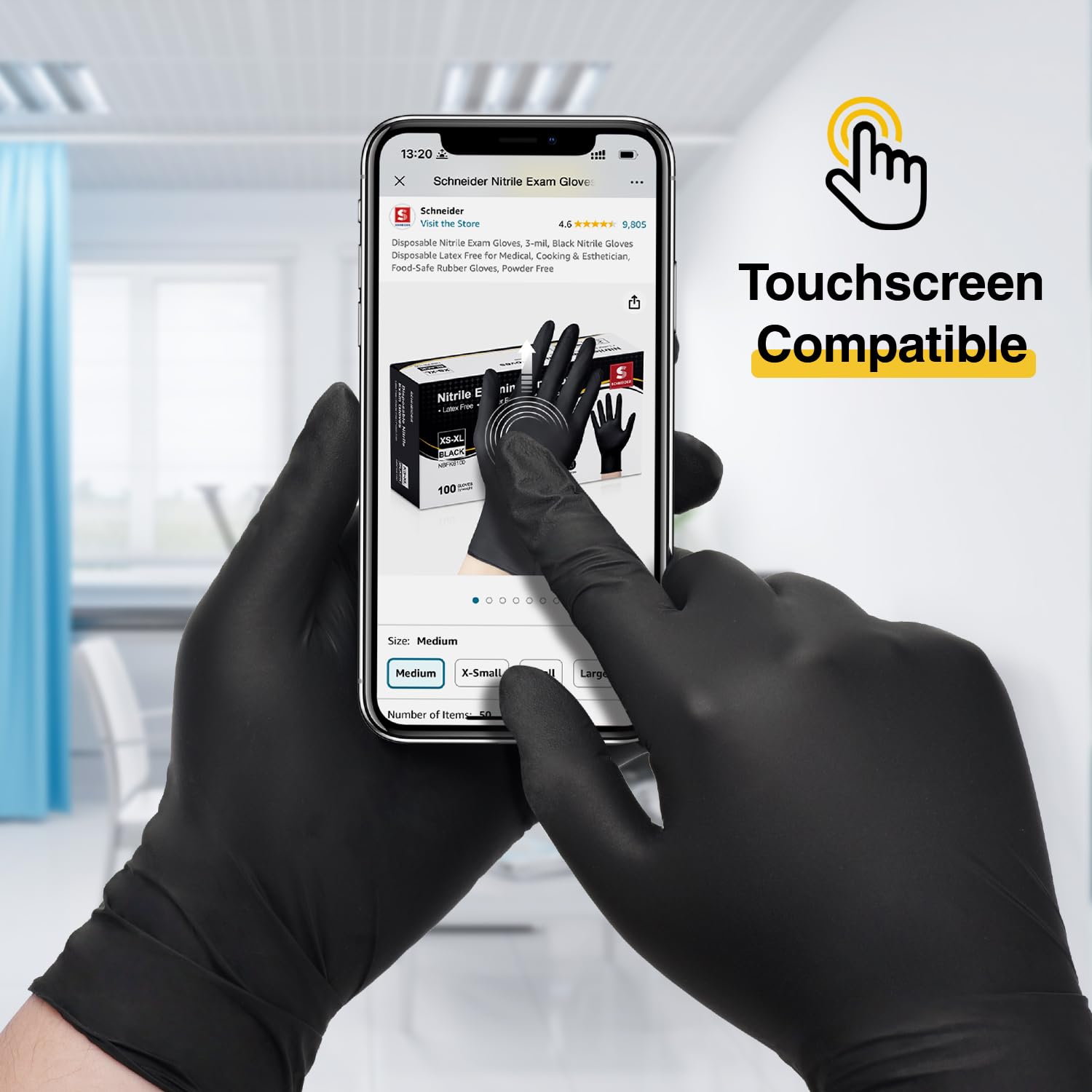 Schneider nitrile gloves with textured fingertips for improved grip during tasks.