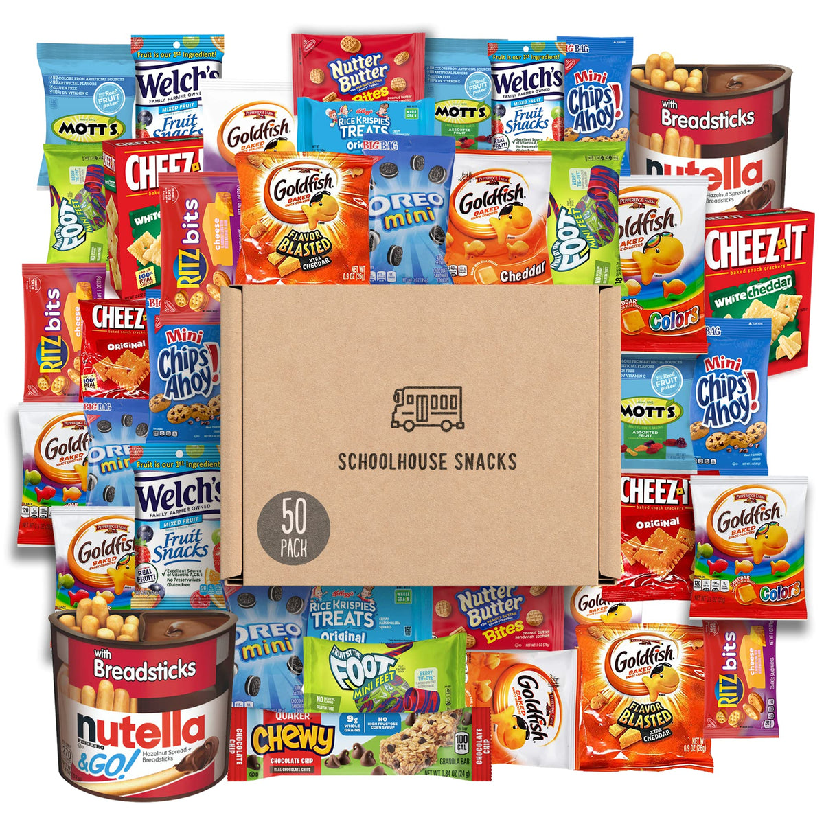 Schoolhouse Snacks 50-count snack box for quick school lunches.