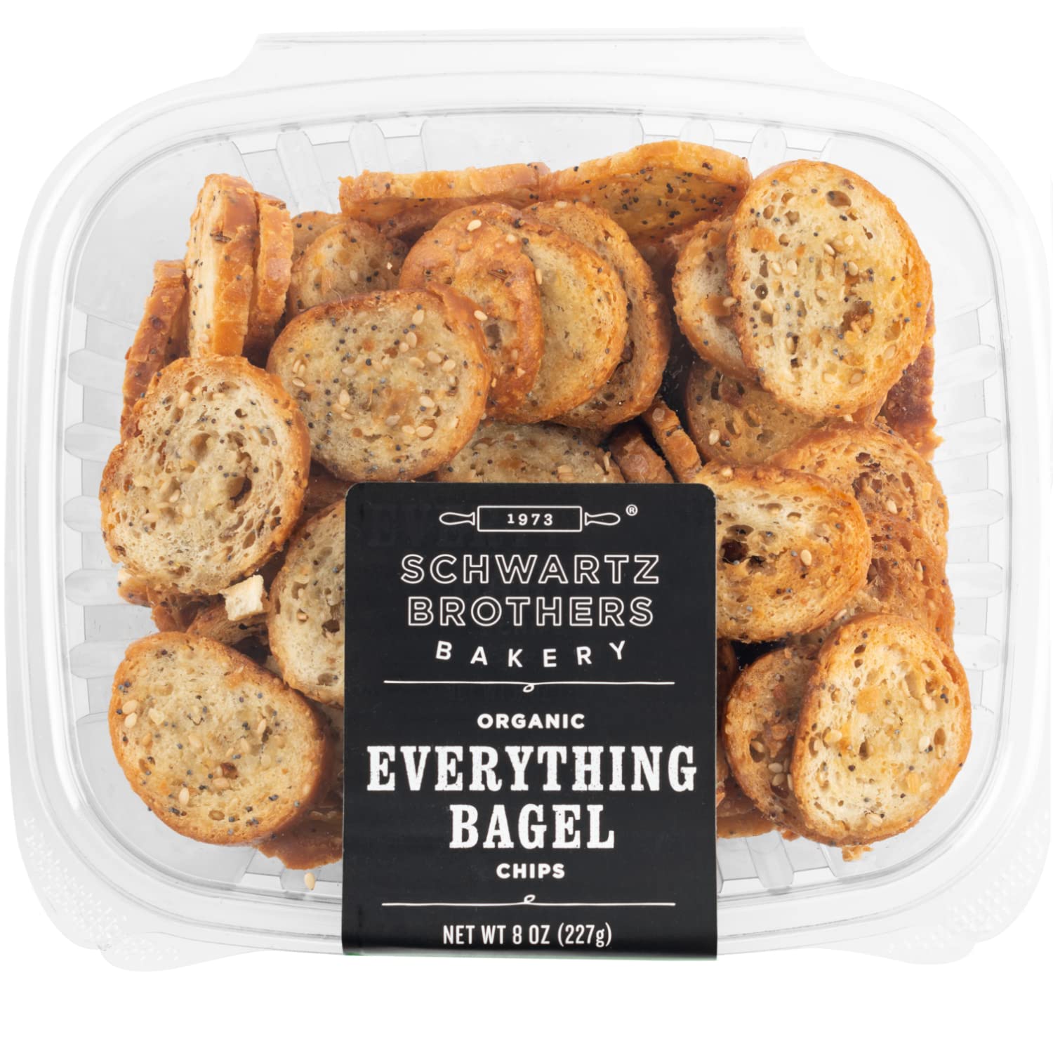 Schwartz Brothers Bakery everything bagel chips NY style close-up, a crisp snack perfect with dips.