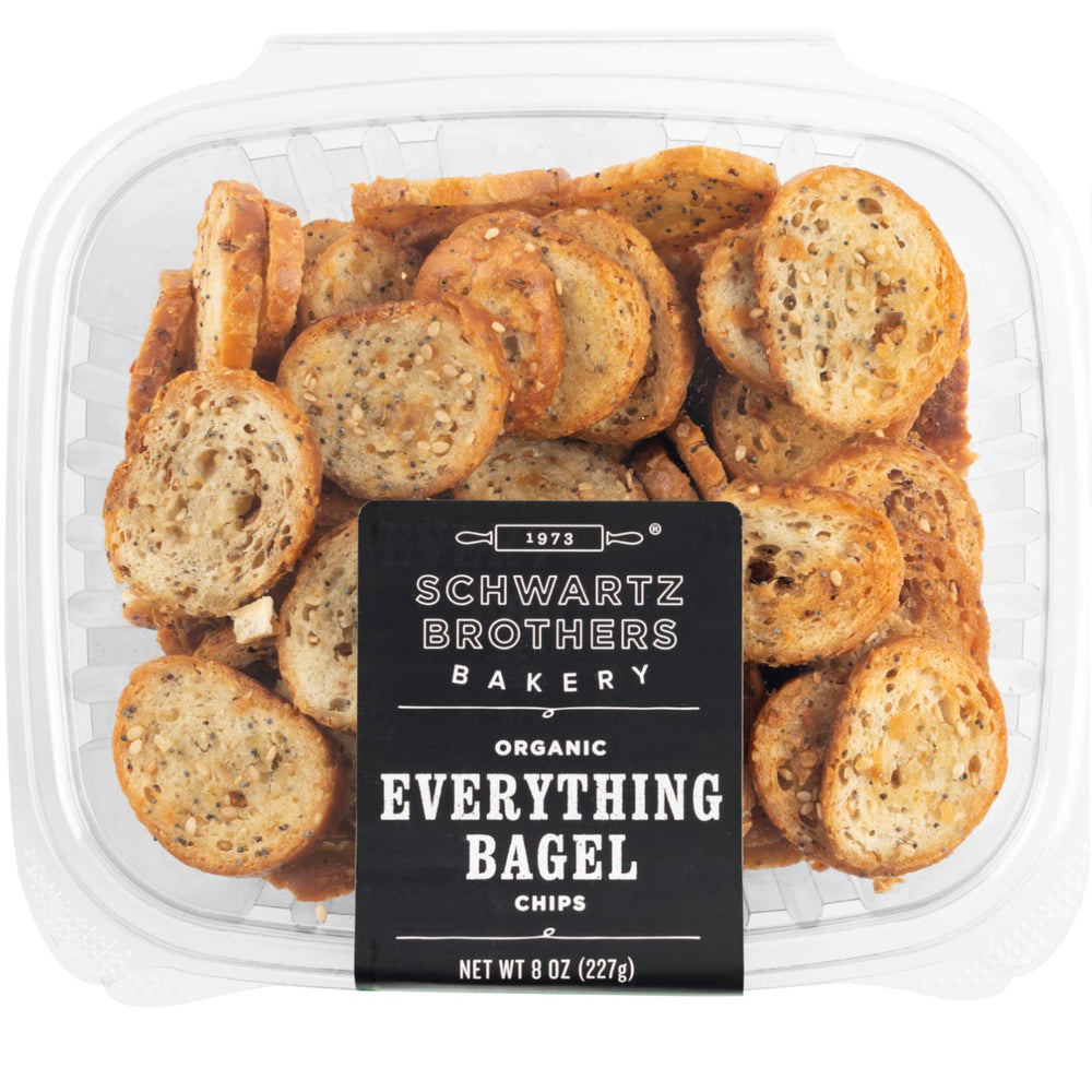 Schwartz Brothers Bakery everything bagel chips NY style close-up, a crisp snack perfect with dips.