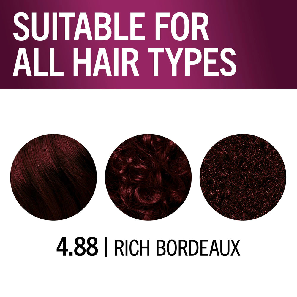Rich Bordeaux shade swatch shows a deep red color for reference.