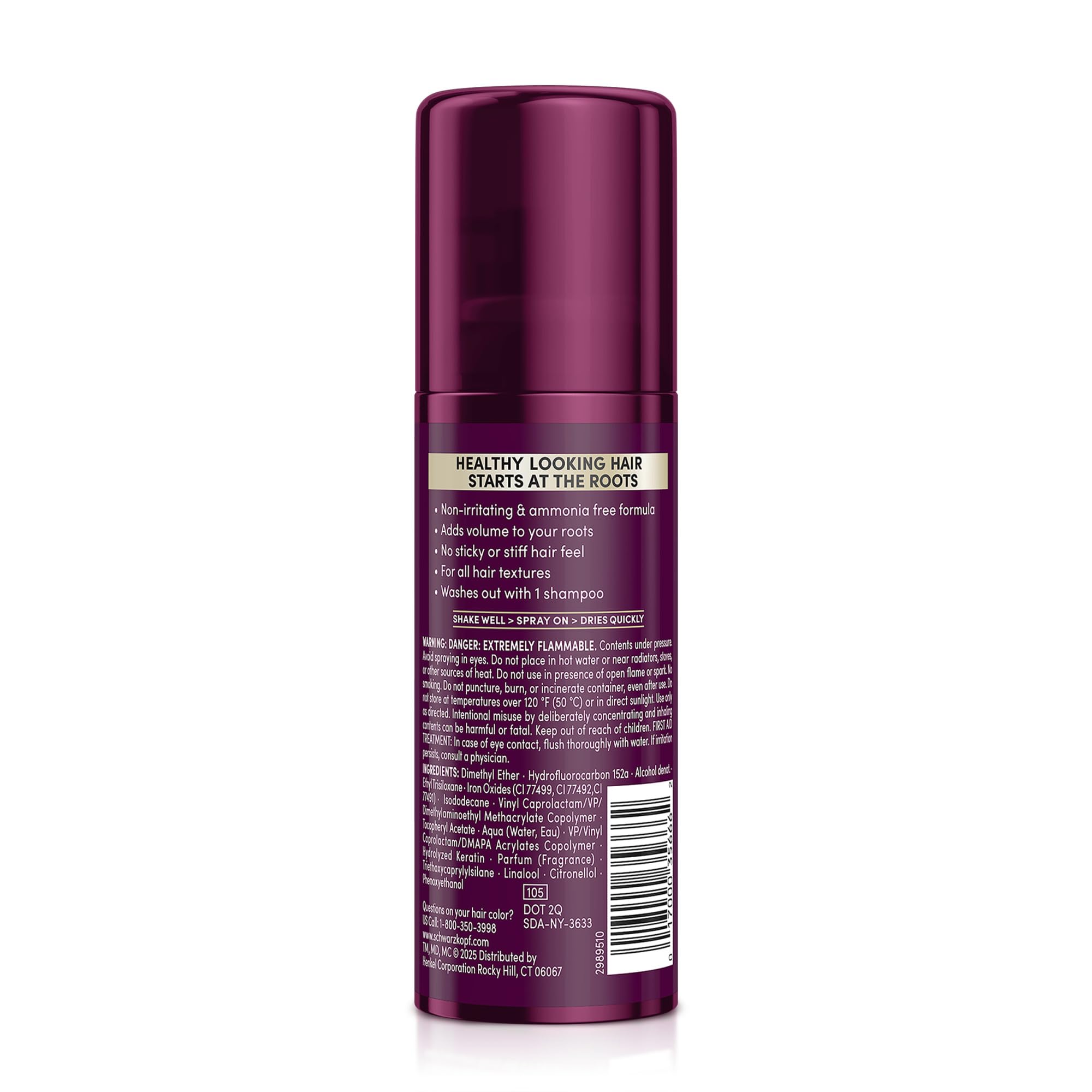 Schwarzkopf Keratin Root Spray is gentle on scalp and hair, ideal for daily touch-ups.