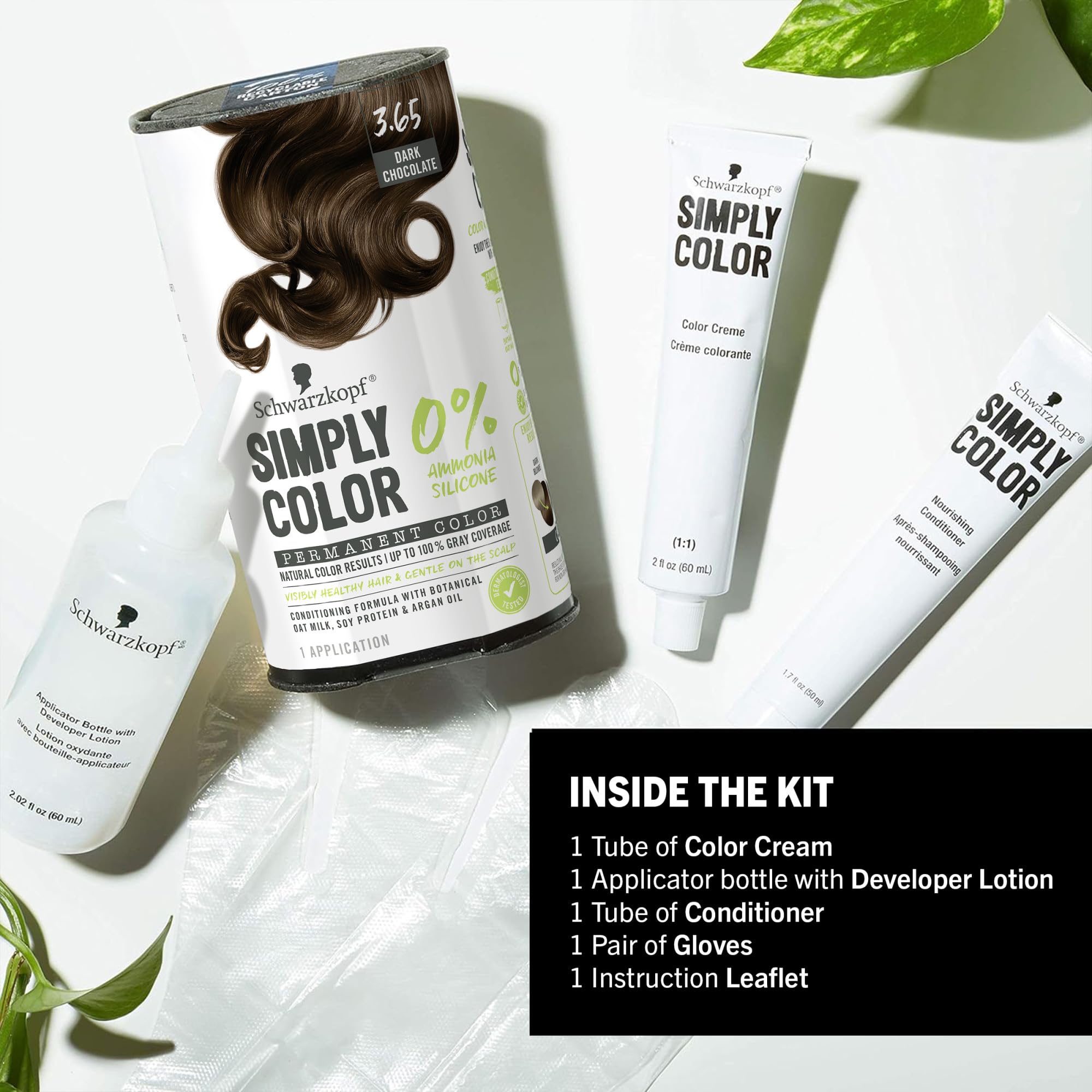 Schwarzkopf Simply Color swatches showing natural-looking dark chocolate results